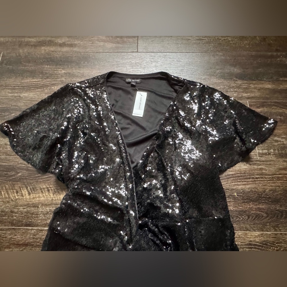 NWT LANE BRYANT Black Sequin Top - Picture 3 of 6